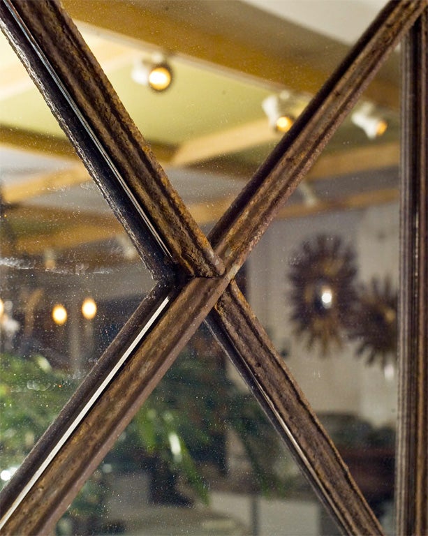 French Pair of Iron Window Frames with Mirrored Panels