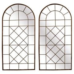 Pair of Iron Window Frames with Mirrored Panels