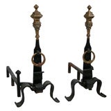 A Pair of Early 20th Century Brass and Iron Andirons