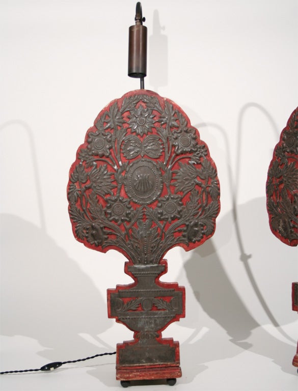 18th Century and Earlier A Pair of 18th Century Processional Panels Mounted as Lamps