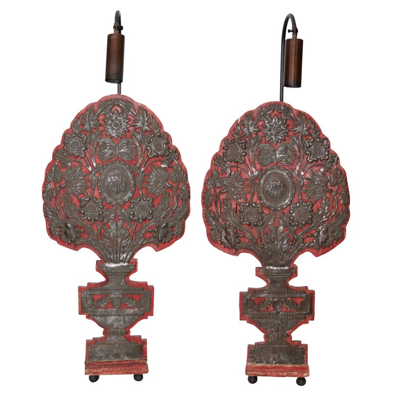 A Pair of 18th Century Processional Panels Mounted as Lamps