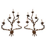 A Pair of 20th Century Gilt Iron Foliate Sconces