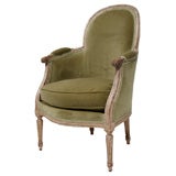 A Louis XVI Painted Bergere with Moss Green Velvet