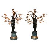 Pair of Bronze & Marble Candleabras