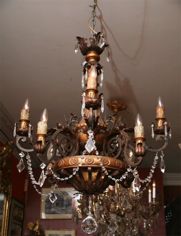 19th Century Italian Iron and Wood Chandelier