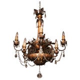 Antique 19th Century Italian Iron and Wood Chandelier