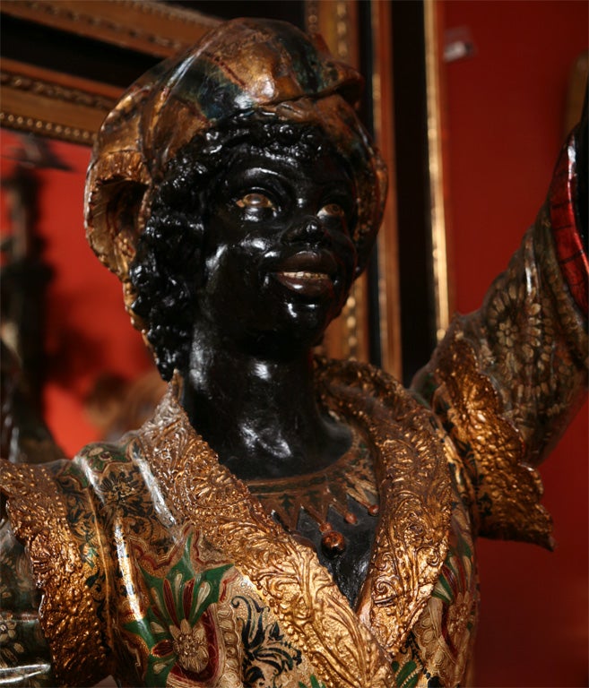 Moorish 19th Century Venetian Carved and Polychrome Blackamoor Figure For Sale