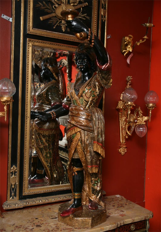 19th Century Venetian Carved and Polychrome Blackamoor Figure In Good Condition For Sale In Miami, FL