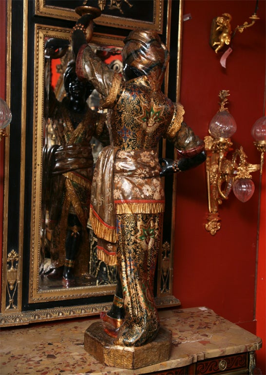 19th Century Venetian Carved and Polychrome Blackamoor Figure For Sale 1