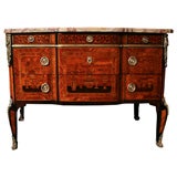 19th Century Louis XV/XVI Style Marquetry Inlaid Marble-Top Commode