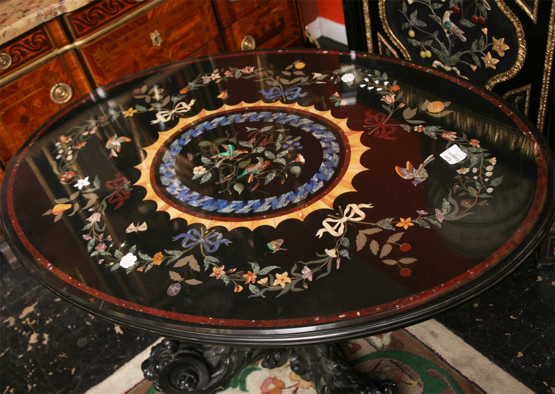 Large Italian Oval Pietre Dure Center Table - REDUCED In Good Condition In Miami, FL