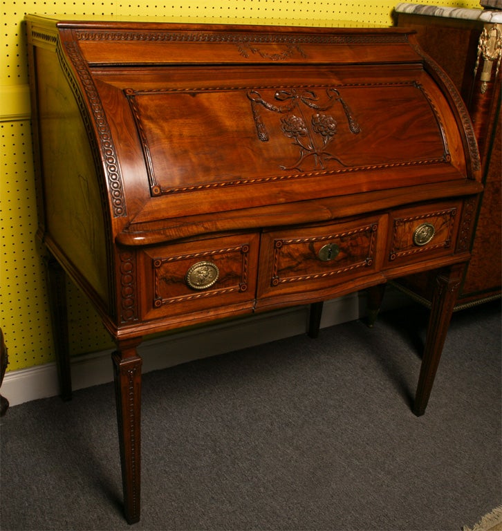 18th Century Provincial French Carved Walnut Cylinder Desk