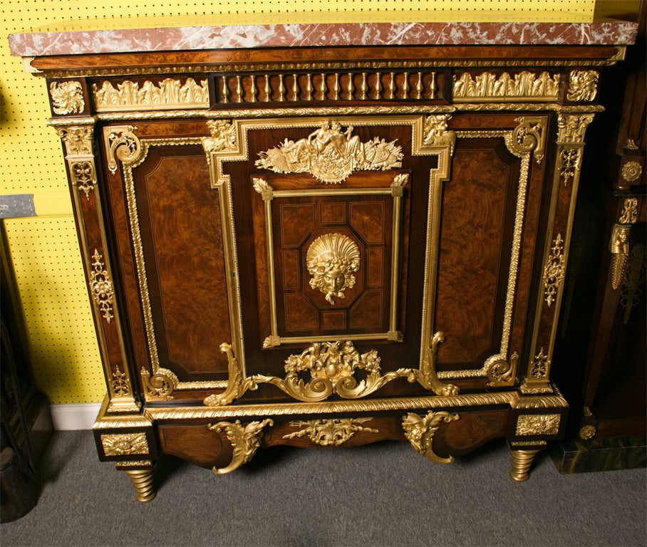 Louis XVI Style ormolu-mounted kingwood Meuble D'Appui, in the manner of Andre-Charles Boulle, after Joseph-Emmanuel Zwiener.  Circa 1880.  Born in Gerrmany in 1849 and moved to Paris around 1880.  Produced the very finest bronze mounted furniture. 