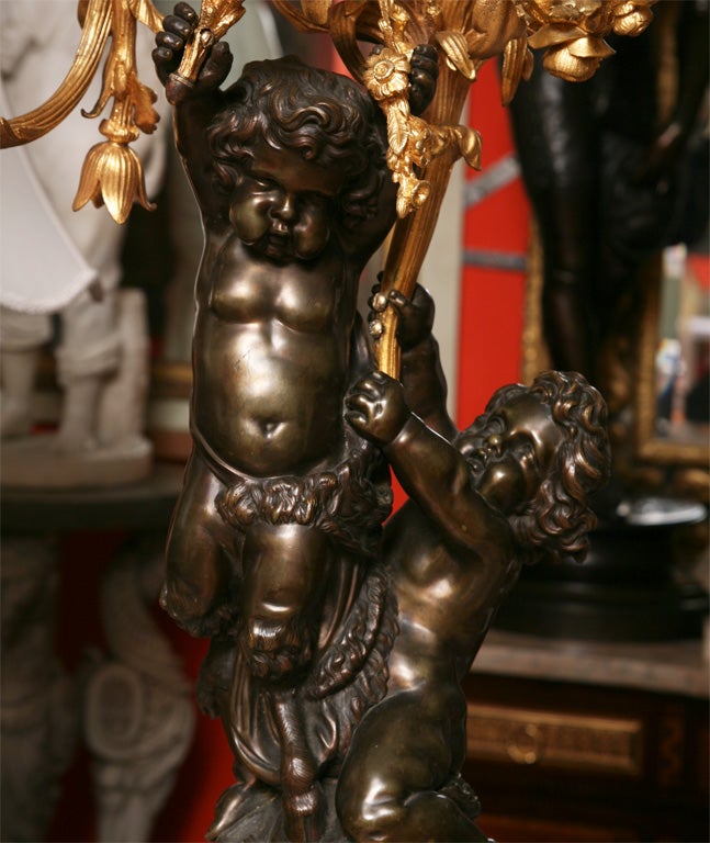 Large Pair of 19th Century Louis XVI Bronze Figural Candelabra For Sale 1