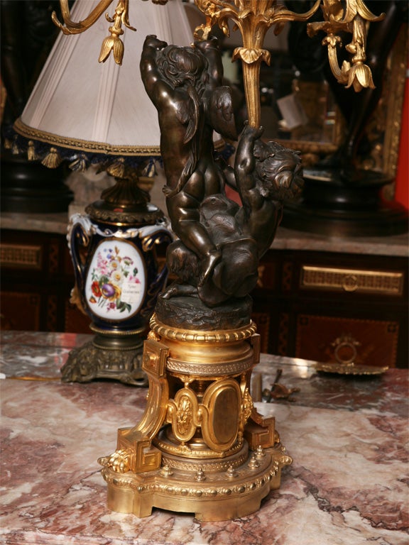 Large Pair of 19th Century Louis XVI Bronze Figural Candelabra For Sale 6