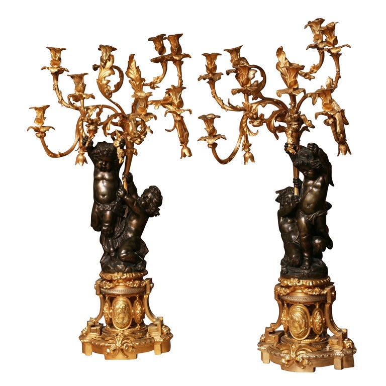Large Pair of 19th Century Louis XVI Bronze Figural Candelabra For Sale