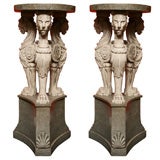Used Pair of Faux Granite and Composite Marble Pedestals