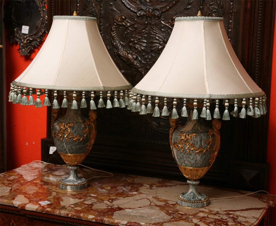 Pair of Bronze Mounted  Marble Lamps