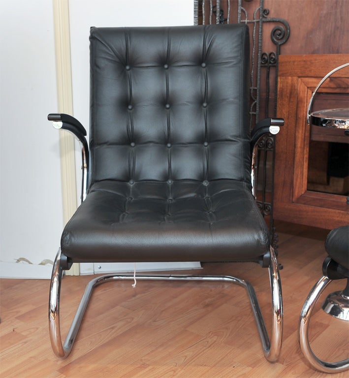 Chrome and Leather Czech Chairs In Excellent Condition In Oakland, CA