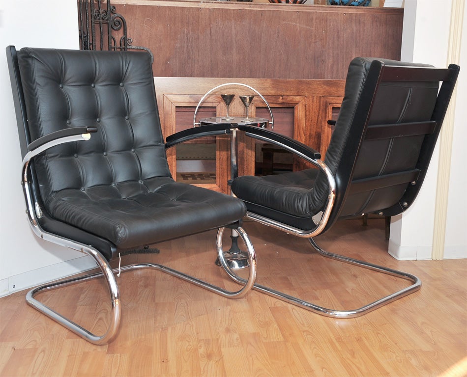 Chrome and Leather Czech Chairs 1