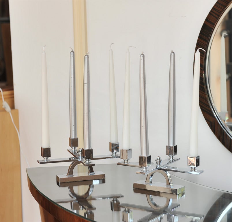 Pair of 1930 French Modernist Art Deco Candlesticks In Excellent Condition In Oakland, CA