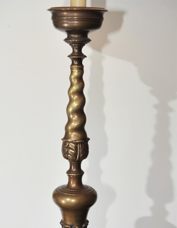 Swedish Pricket  Brass Candlesticks Made into Lamps For Sale 2