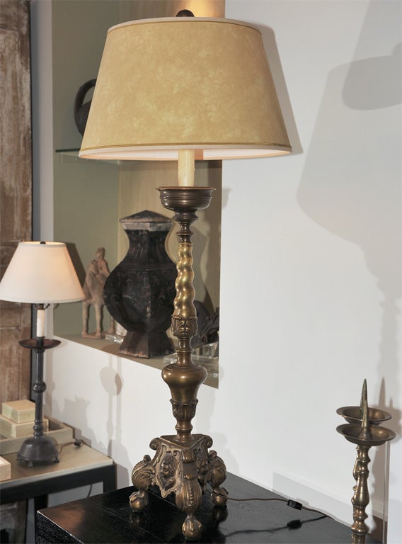 Swedish Pricket  Brass Candlesticks Made into Lamps For Sale 3