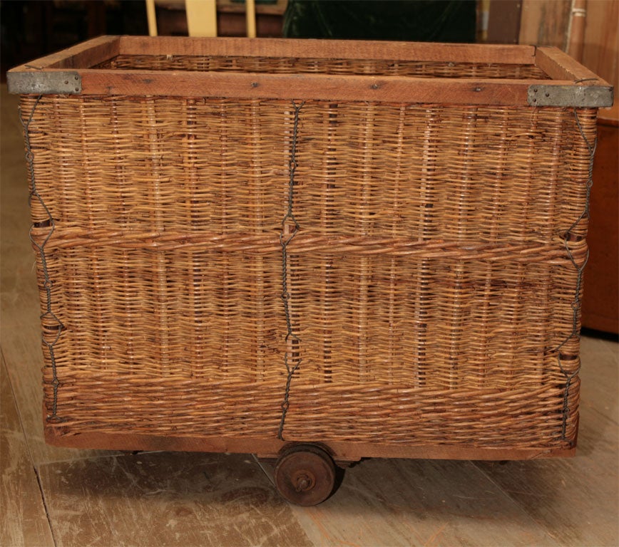 19th Century French Wicker Laundry Cart