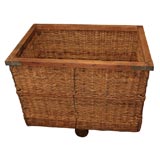 Antique French Wicker Laundry Cart