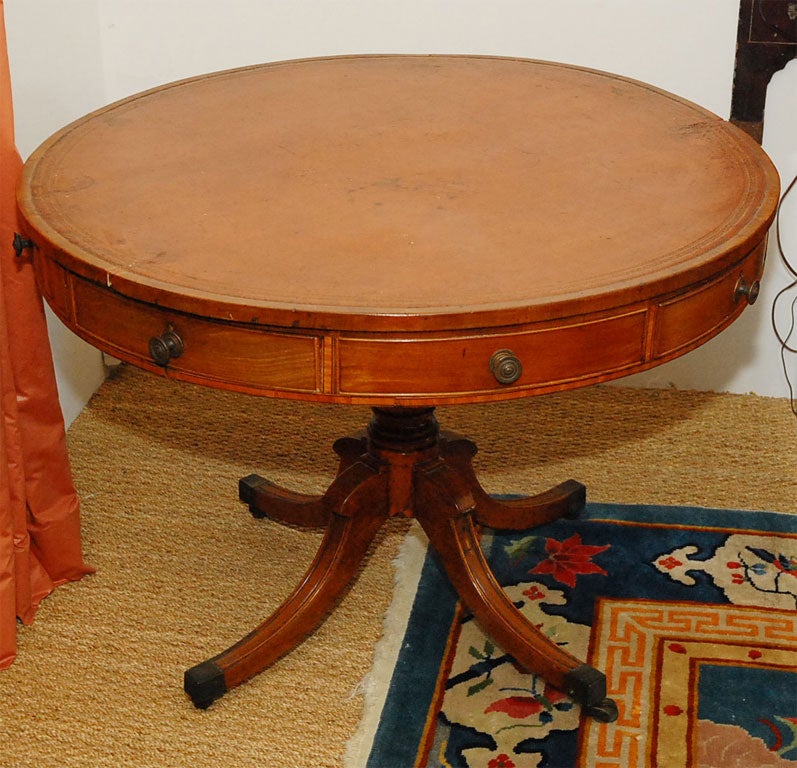 George III vintage leather top library drum table