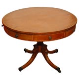 George III Antique leather top library drum table