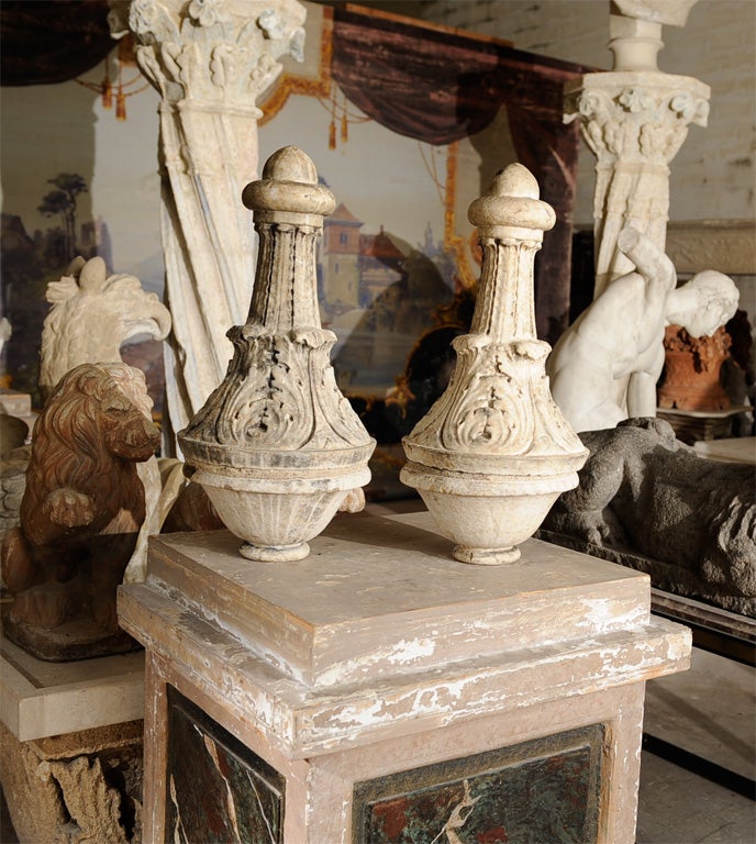 Pair of intricately glazed terra cotta finials