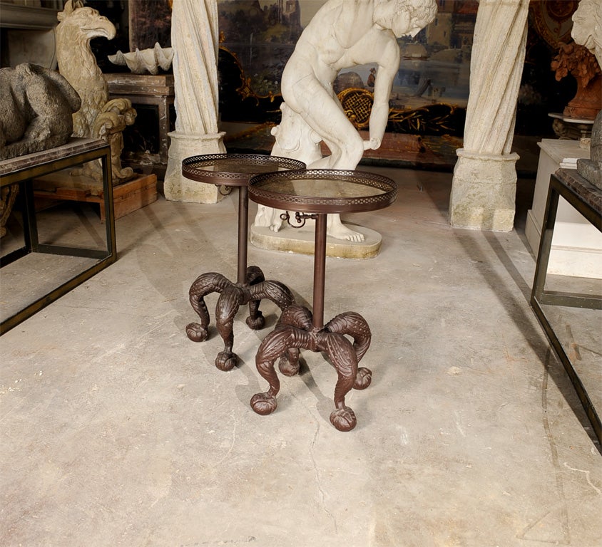 American Pair of Iron Gueridon Tables, Ball and Claw Feet