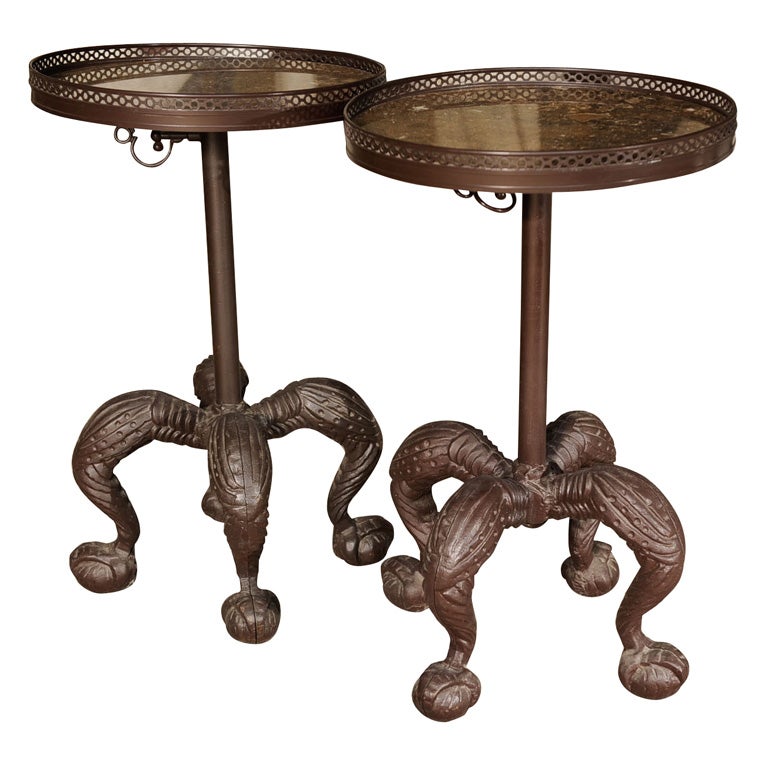 Pair of Iron Gueridon Tables, Ball and Claw Feet