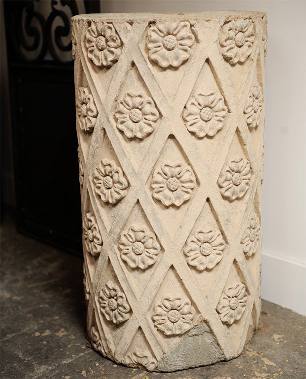 Pair of stone columns/pedestals, rosette & lattice detail