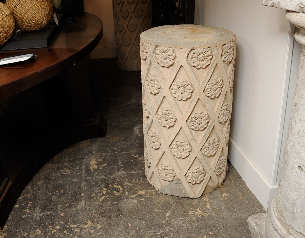 American Pair of stone columns/pedestals, rosette & lattice detail For Sale