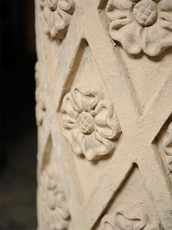 Pair of stone columns/pedestals, rosette & lattice detail For Sale 2