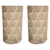 Pair of stone columns/pedestals, rosette & lattice detail