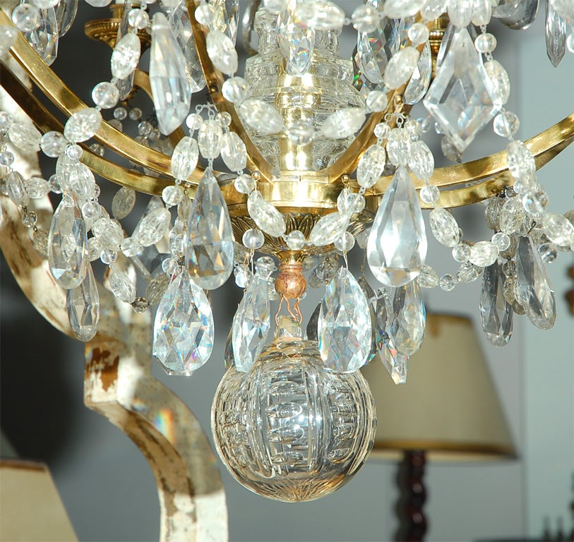Grand Crystal & Brass Chandelier C. 1920's