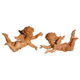 Pair of Carved Putti/Winged Cherub Figures