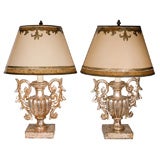 Pair of Silver Gilt Urns with Custom Parchment Shades
