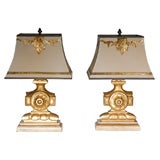 Antique Pair of Italian Carved Giltwood Lamps with Custom Shades