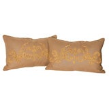 Antique Pair of Embroidered Appliqued Linen Pillows