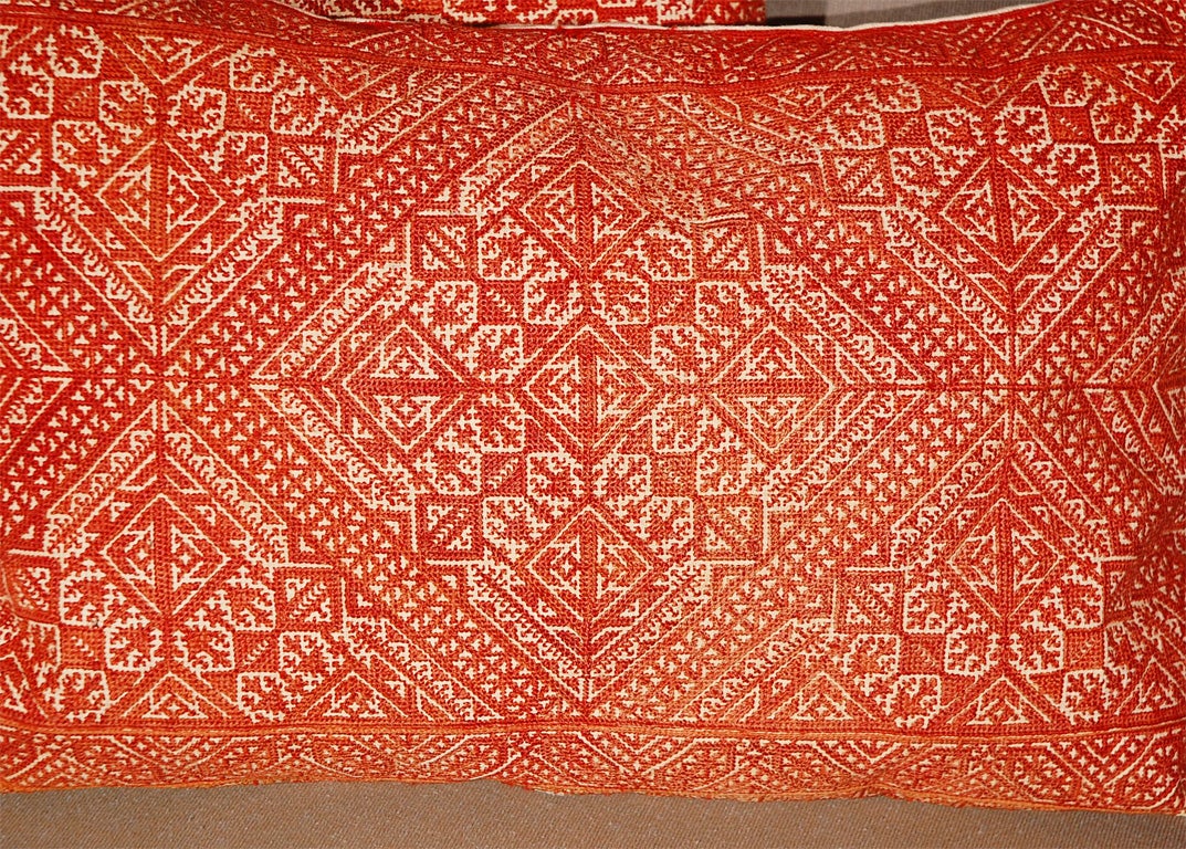 Cotton Antique Fez (Morocco) Embroidered Pillows w/ Natural Kapok Fill