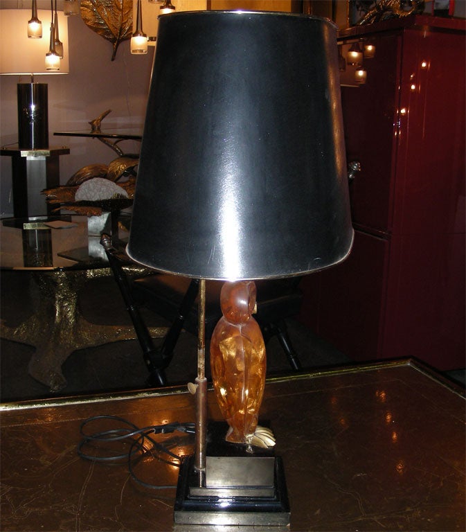 Late 20th Century 1970s Lamp Decorated with a Resin Owl For Sale