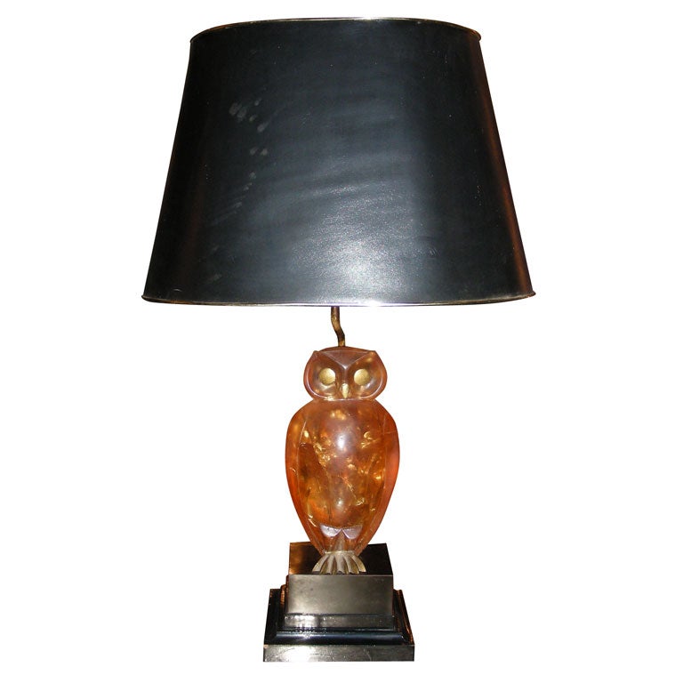 1970s Lamp Decorated with a Resin Owl For Sale