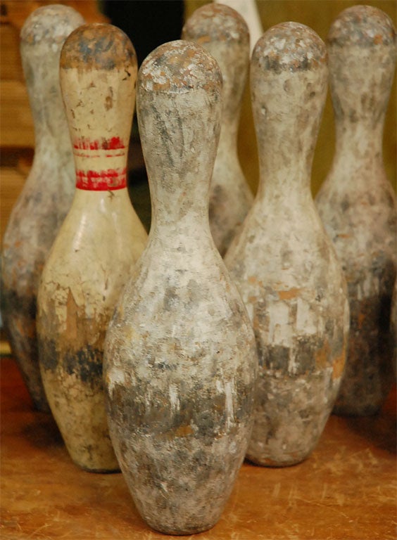 American Set of 10 C. 1930 Wooden Bowling Pins