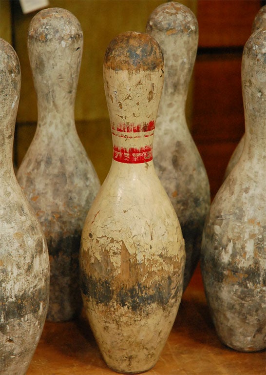 Mid-20th Century Set of 10 C. 1930 Wooden Bowling Pins