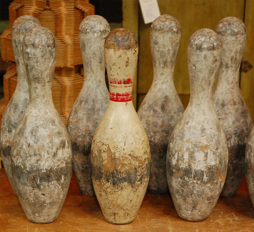 Set of 10 C. 1930 Wooden Bowling Pins 3