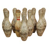 Vintage Set of 10 C. 1930 Wooden Bowling Pins